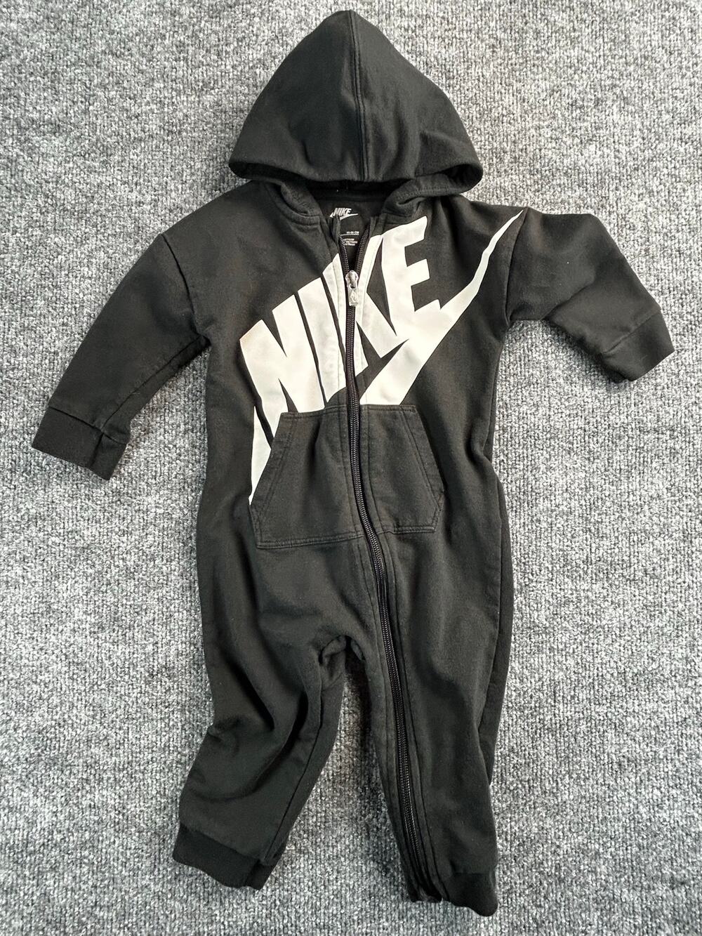 Nike Baby Hooded Coverall Romper Black Full Zip Logo 18M One Piece